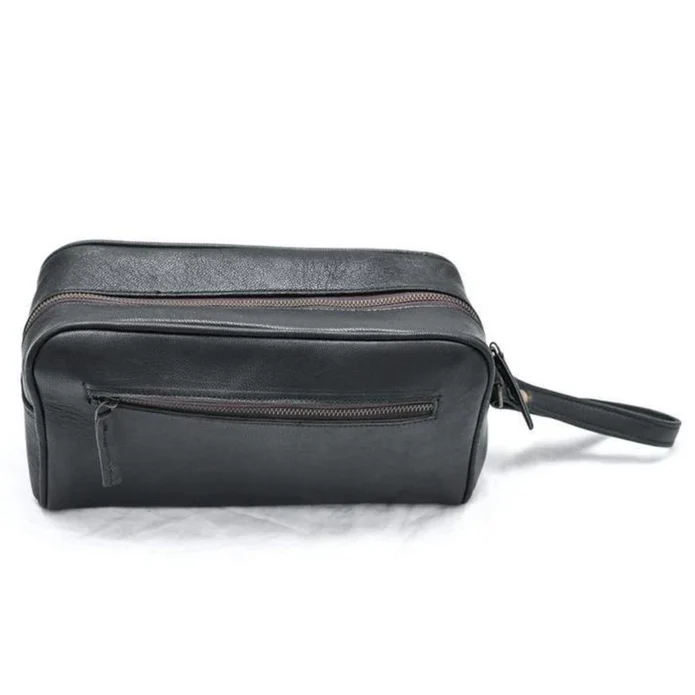 Men Leather Bag Toiletry Black - Image 2