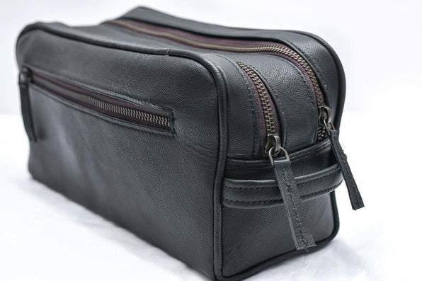 Men Leather Bag Toiletry Black