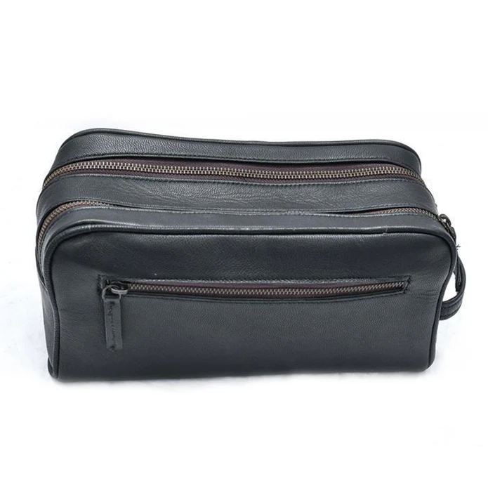 Men Leather Bag Toiletry Black - Image 3